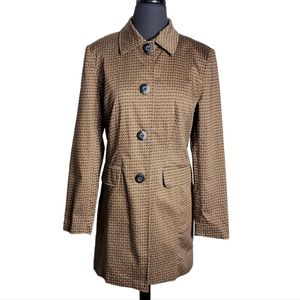 Worthington women button closure brown black white printed trench coat size 6